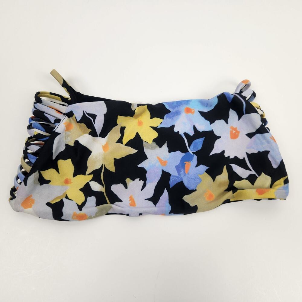 L*Space Kit Bikini Top Strapless Convertible Size Small Black Floral NWT